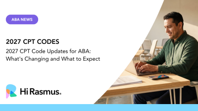 Text: 2027 CPT Code Updates for ABA: What's Changing and What to Expect Image: a man at a desk on his laptop